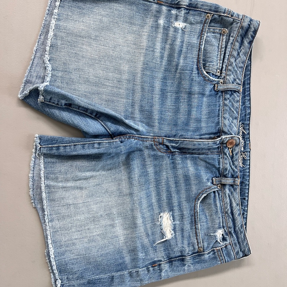 American Eagle Outfitters Light Blue Distressed Jean Shorts